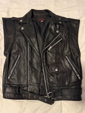 Classic Black Leather Biker Vest - Handmade from Recycled Leather
